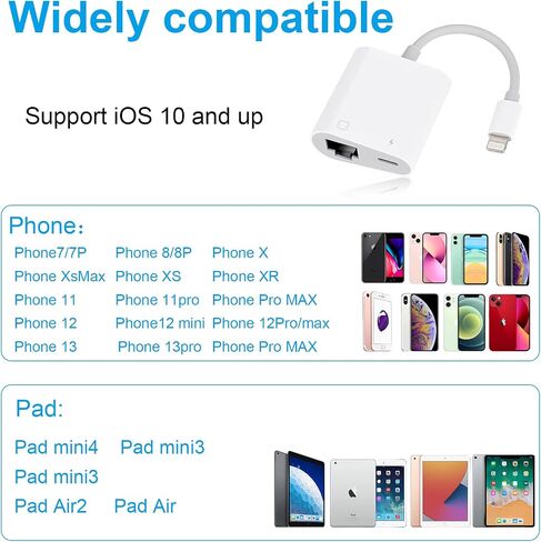محول إيثرنت RJ45 للهاتف [متوافق مع معتمد من Apple MFi]، 10/100 ميجابت في الثانية، يدعم iOS 15، محول إيثرنت مع منفذ شحن in Kuwait