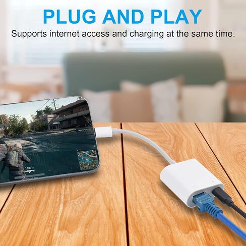 محول إيثرنت RJ45 للهاتف [متوافق مع معتمد من Apple MFi]، 10/100 ميجابت في الثانية، يدعم iOS 15، محول إيثرنت مع منفذ شحن in Kuwait
