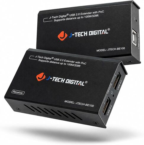 موسع USB عبر إيثرنت رقمي من J-Tech USB Balun Over cat5e cat6 99m/328ft PoC، تشغيل وتوصيل، لا حاجة إلى برنامج تشغيل، USB2.0 لجهاز التحكم في الألعاب، MAC والكمبيوتر الشخصي والأجهزة المدعومة [JTECH-BE100] in Saudi Arabia