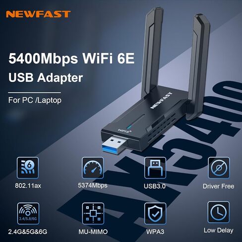 NEWFAST AX5400 USB WiFi 6 محول للكمبيوتر المكتبي ثلاثي الموجات USB 3.0 WiFi U353 in Saudi Arabia
