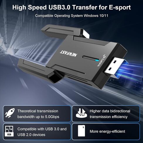NEWFAST AX5400 USB WiFi 6 محول للكمبيوتر المكتبي ثلاثي الموجات USB 3.0 WiFi U353 in Saudi Arabia