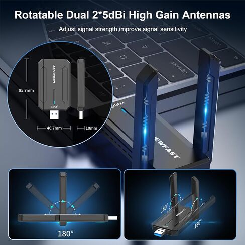 NEWFAST AX5400 USB WiFi 6 محول للكمبيوتر المكتبي ثلاثي الموجات USB 3.0 WiFi U353 in Saudi Arabia