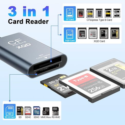 CFexpress Type B & XQD Card Reader with SD, USB C 3.2 Gen 2 10Gbps High Speed Dual Slot Memory Card Reader, Supports SD UHS-II/UHS-I, Aluminum Alloy in Saudi Arabia