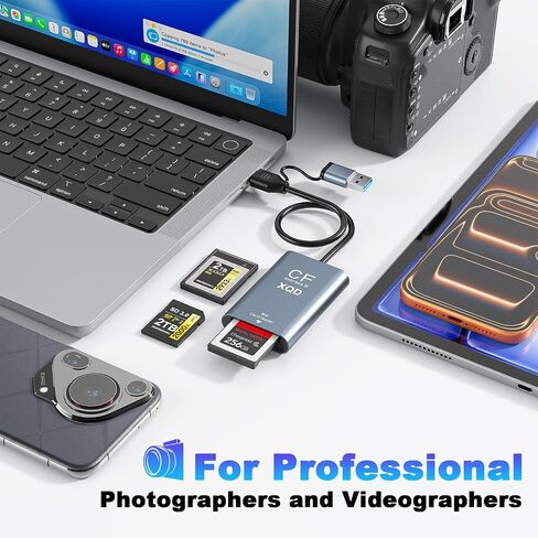 CFexpress Type B & XQD Card Reader with SD, USB C 3.2 Gen 2 10Gbps High Speed Dual Slot Memory Card Reader, Supports SD UHS-II/UHS-I, Aluminum Alloy in Saudi Arabia