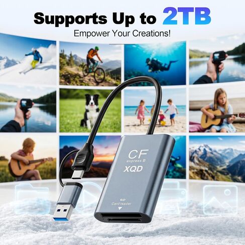 CFexpress Type B & XQD Card Reader with SD, USB C 3.2 Gen 2 10Gbps High Speed Dual Slot Memory Card Reader, Supports SD UHS-II/UHS-I, Aluminum Alloy in Saudi Arabia