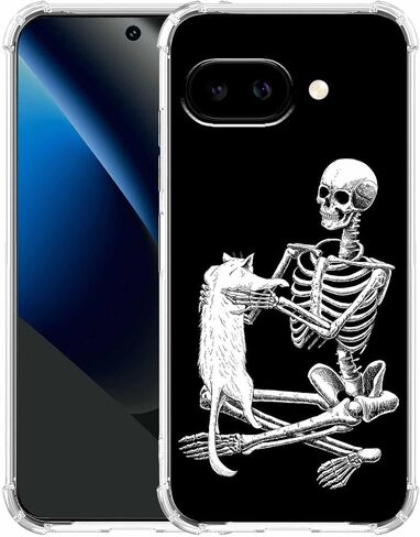 حافظة لهاتف Google Pixel 10a بتصميم جمجمة، نمط هيكل عظمي رائع ونمط قطة، غطاء هاتف ممتص للصدمات ناعم وشفاف من مادة TPU، 6.3 بوصة (جمجمة، P10a) in Saudi Arabia