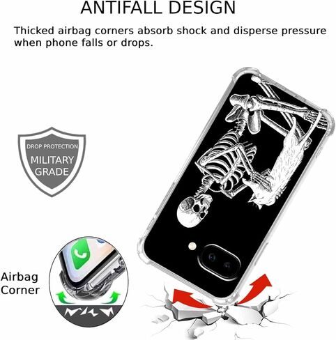 حافظة لهاتف Google Pixel 10a بتصميم جمجمة، نمط هيكل عظمي رائع ونمط قطة، غطاء هاتف ممتص للصدمات ناعم وشفاف من مادة TPU، 6.3 بوصة (جمجمة، P10a) in Saudi Arabia