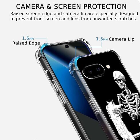 حافظة لهاتف Google Pixel 10a بتصميم جمجمة، نمط هيكل عظمي رائع ونمط قطة، غطاء هاتف ممتص للصدمات ناعم وشفاف من مادة TPU، 6.3 بوصة (جمجمة، P10a) in Saudi Arabia
