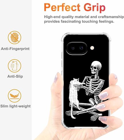 حافظة لهاتف Google Pixel 10a بتصميم جمجمة، نمط هيكل عظمي رائع ونمط قطة، غطاء هاتف ممتص للصدمات ناعم وشفاف من مادة TPU، 6.3 بوصة (جمجمة، P10a) in Saudi Arabia