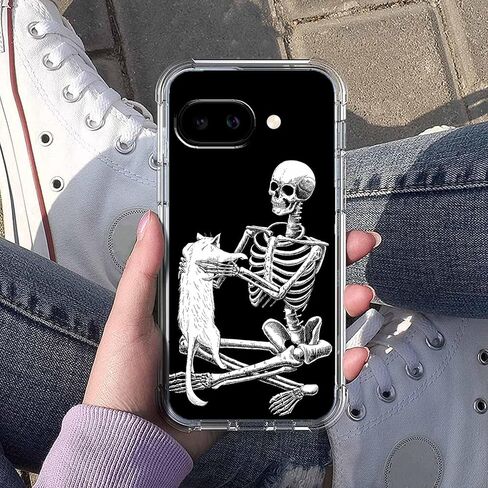 حافظة لهاتف Google Pixel 10a بتصميم جمجمة، نمط هيكل عظمي رائع ونمط قطة، غطاء هاتف ممتص للصدمات ناعم وشفاف من مادة TPU، 6.3 بوصة (جمجمة، P10a) in Saudi Arabia