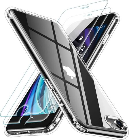 xiwxi for iPhone SE Case 2022/3rd/2020,iPhone 8/7 Case,with [2xTempered Glass Screen Protector] [ 360 Full Body Shockproof ] [Heavy Dropproof],Hard PC+Soft Silicone TPU+Glass Screen Phone case -Clear in Saudi Arabia