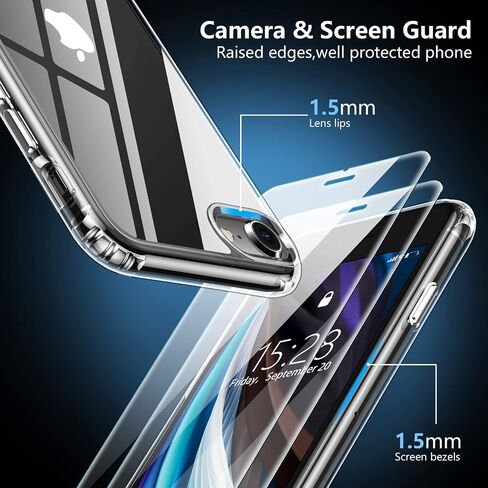 xiwxi for iPhone SE Case 2022/3rd/2020,iPhone 8/7 Case,with [2xTempered Glass Screen Protector] [ 360 Full Body Shockproof ] [Heavy Dropproof],Hard PC+Soft Silicone TPU+Glass Screen Phone case -Clear in Saudi Arabia