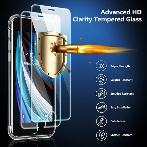 xiwxi for iPhone SE Case 2022/3rd/2020,iPhone 8/7 Case,with [2xTempered Glass Screen Protector] [ 360 Full Body Shockproof ] [Heavy Dropproof],Hard PC+Soft Silicone TPU+Glass Screen Phone case -Clear in Saudi Arabia
