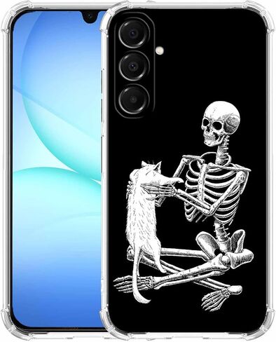 Case for Samsung Galaxy A17 with Skull Design,Cool Skeleton and Cat Pattern,Clear Slim Soft TPU Bumper Phone Cover,6.7"(Skull,A17) in Saudi Arabia