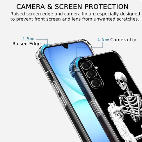 Case for Samsung Galaxy A17 with Skull Design,Cool Skeleton and Cat Pattern,Clear Slim Soft TPU Bumper Phone Cover,6.7"(Skull,A17) in Saudi Arabia
