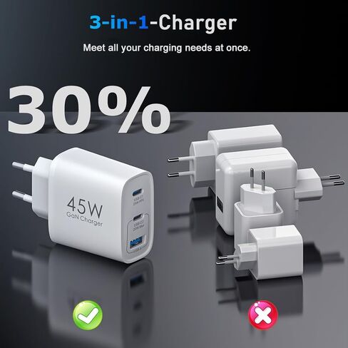 European Travel Plug Adapter,40W 4-Port USB C Wall Charger Plug Type C Fast Charging Block (White) in Saudi Arabia