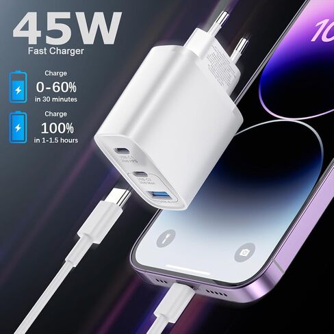 European Travel Plug Adapter,40W 4-Port USB C Wall Charger Plug Type C Fast Charging Block (White) in Saudi Arabia