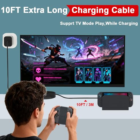 10FT 60W Smart Protection Power Adapter Charger for Nintendo 2/1/Oled/Lite,Steam Deck Support 4K TV Dock,PD3.0 Fast Charging Replacement Power Cord for iPhone Air/17/17 Pro Max, Galaxy, Tablet/Laptop in Saudi Arabia