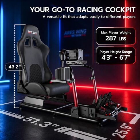 ARES WING Racing Simulator Cockpit with Adjustable Race Seat | Sim Racing Cockpit Compatible with Fanatec, Thrustmaster, Logitech, Moza Racing Games for PS5, PS4, Xbox and PC in Kuwait