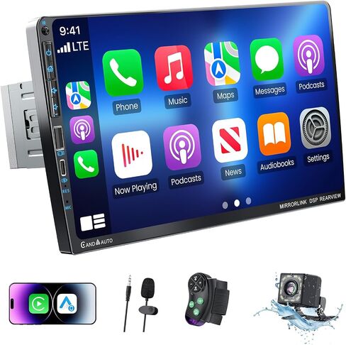 9" Single DIN Car Stereo with Wireless Apple CarPlay and Android Auto,UHD Car Radio IPS Touchscreen,1080P Back Camera,Mirror Link, Voice Control, Bluetooth 5.3,GPS,AM&FM,Type-C (9016-with Camera) in Saudi Arabia