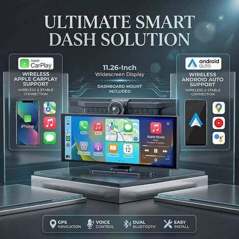 11" Carplay Screen for Car,4K Dash Cam,Car Tablet for Apple Android Auto,Rear Backup Camera,Voice Touch Control,GPS Navigation,Bluetooth,Portable Wireless Mirror for Truck in Saudi Arabia