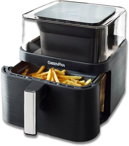مقلاة هوائية كبيرة جدًا من GreenPan Clearview 7QT، نافذة شفافة 360 درجة، درج وصينية سيراميك غير لاصقة خالية من PFAS، تسخين حتى 400 درجة فهرنهايت، 13 إعدادًا مسبقًا، تذكير بالرج، الحفاظ على الدفء، تأخير البدء، أجزاء آمنة للغسل في غسالة الأطباق in Saudi Arabia