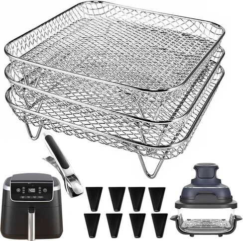 7 Inch Air Fryer Rack Compatible with Ninja Crispi/Ninja Pro 5QT/ Cosori 5QT/ Chefman 5-6QT/ Instant Pot 4Qt Vortex Air fryer &More, 3pcs Stackable Stainless Steel Air fryer Basket with 8 Silicon Feet in Kuwait