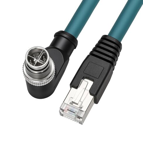 كابل M12 8 Pin X-Code ذكر إلى RJ45 Cat7e Ethernet محمي لكاميرا Cognex الصناعية (الزاوية اليمنى X-Code، أخضر داكن، 30 سم) in Kuwait