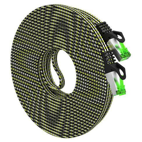 GEARit Cat 7 Ethernet Cable (25ft, 1-Pack) High Speed Nylon Braided Flat Internet Computer Patch Cord - Compatible Cat7/Cat6/Cat5e RJ45 LAN Router, Modem, Switch, Gaming - 25 feet in Saudi Arabia