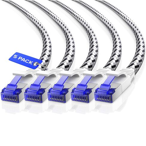 كابل إيثرنت أسود Maximm Cat7 بطول 25 قدمًا، 5 قطع من سلك LAN المضفر عالي السرعة in Saudi Arabia