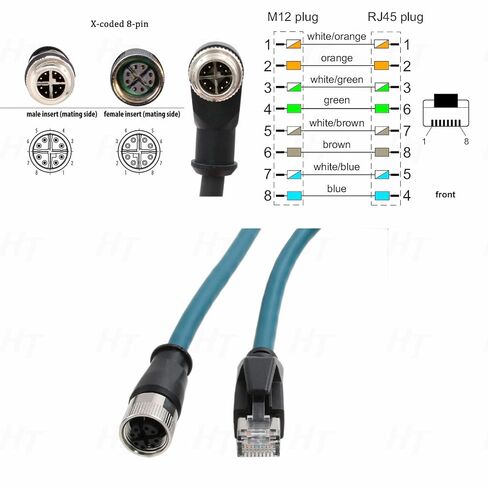 Ethernet Cable M12 X-Coded 8 Pin Female to RJ45 Cat7e Patch Cord for Industrial Automation Actuator Sensor Profibus Network Switches 2M in Saudi Arabia