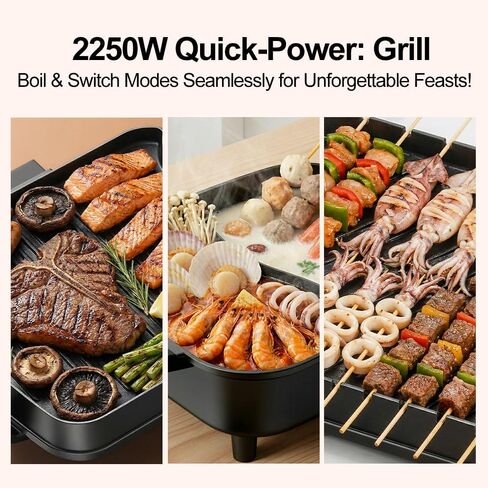 Electric Hot Pot and Grill Combo, Korean BBQ Indoor Smokeless Grill with Nonstick Surface,Large Tabletop Cooker for Family & Party, Includes Cooking Tool Set (Ladle, Strainer, Tongs, Oil Brush) in Saudi Arabia