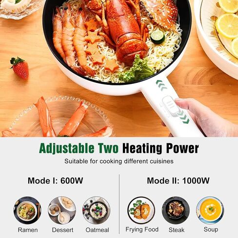 Hot Pot Electric with Steamer, 3L Non-Stick Frying Pan, Rapid Noodles Cooker Electric Pot for Steak, Egg, Fried Rice, Ramen, Soup with 2 Heating Power, Spatula in Saudi Arabia