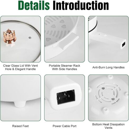 Hot Pot Electric with Steamer, 3L Non-Stick Frying Pan, Rapid Noodles Cooker Electric Pot for Steak, Egg, Fried Rice, Ramen, Soup with 2 Heating Power, Spatula in Saudi Arabia