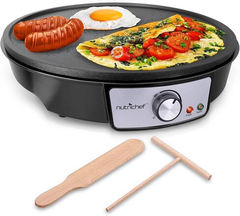 NutriChef Electric Griddle & Crepe Maker | Nonstick 12 Inch Hot Plate Cooktop | Adjustable Temperature Control | Batter Spreader & Wooden Spatula | Used Also For Pancakes, Blintzes & Eggs in Saudi Arabia