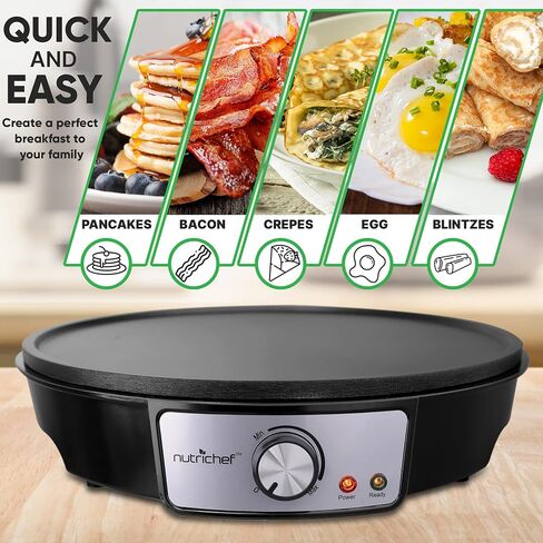 NutriChef Electric Griddle & Crepe Maker | Nonstick 12 Inch Hot Plate Cooktop | Adjustable Temperature Control | Batter Spreader & Wooden Spatula | Used Also For Pancakes, Blintzes & Eggs in Saudi Arabia