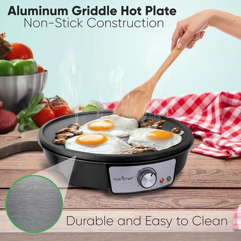 NutriChef Electric Griddle & Crepe Maker | Nonstick 12 Inch Hot Plate Cooktop | Adjustable Temperature Control | Batter Spreader & Wooden Spatula | Used Also For Pancakes, Blintzes & Eggs in Saudi Arabia