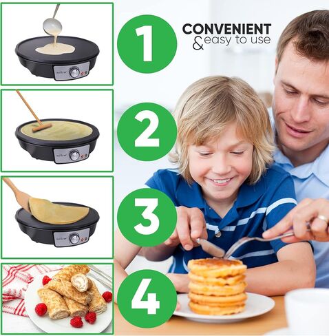 NutriChef Electric Griddle & Crepe Maker | Nonstick 12 Inch Hot Plate Cooktop | Adjustable Temperature Control | Batter Spreader & Wooden Spatula | Used Also For Pancakes, Blintzes & Eggs in Saudi Arabia