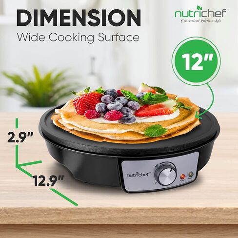 NutriChef Electric Griddle & Crepe Maker | Nonstick 12 Inch Hot Plate Cooktop | Adjustable Temperature Control | Batter Spreader & Wooden Spatula | Used Also For Pancakes, Blintzes & Eggs in Saudi Arabia