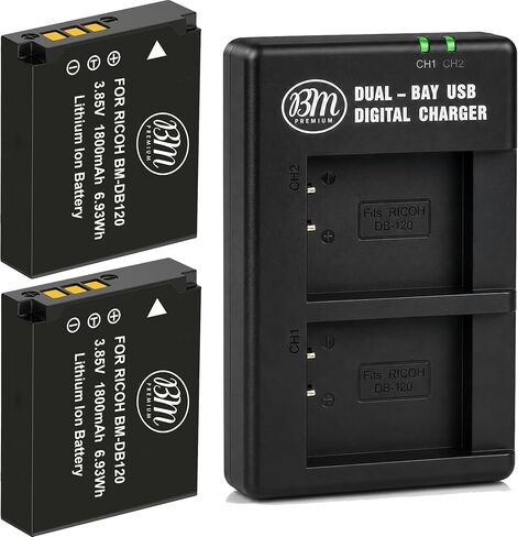 BM Premium 2-Pack DB-120 Batteries & Dual USB-C Charger for Ricoh GR IV in Saudi Arabia