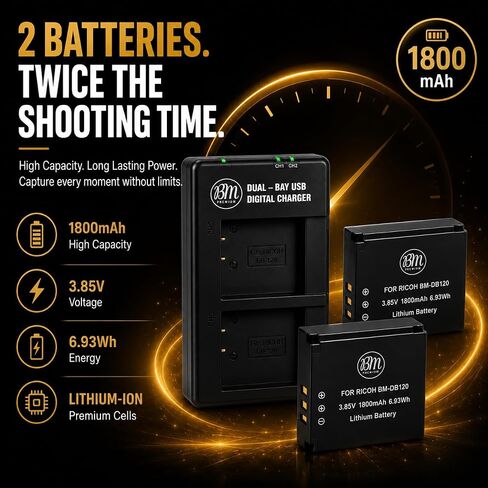 BM Premium 2-Pack DB-120 Batteries & Dual USB-C Charger for Ricoh GR IV in Saudi Arabia