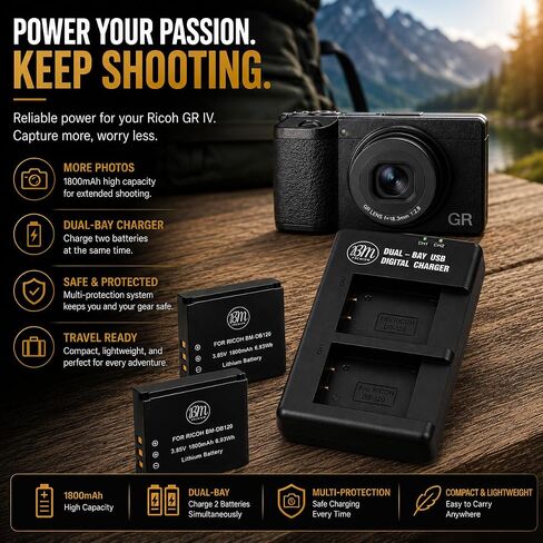 BM Premium 2-Pack DB-120 Batteries & Dual USB-C Charger for Ricoh GR IV in Saudi Arabia