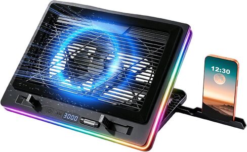 Gaming Laptop Cooling Pad, RGB Laptop Cooler with Powerful Turbo Fan, Ultra Quiet Laptop Fan Stand with LED Light, 8-Level Height Adjustable, Compatible with 15-17 Inch Gaming Laptops, Black in Saudi Arabia