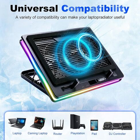 Gaming Laptop Cooling Pad, RGB Laptop Cooler with Powerful Turbo Fan, Ultra Quiet Laptop Fan Stand with LED Light, 8-Level Height Adjustable, Compatible with 15-17 Inch Gaming Laptops, Black in Saudi Arabia