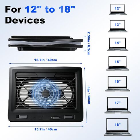 Gaming Laptop Cooling Pad, RGB Laptop Cooler with Powerful Turbo Fan, Ultra Quiet Laptop Fan Stand with LED Light, 8-Level Height Adjustable, Compatible with 15-17 Inch Gaming Laptops, Black in Saudi Arabia