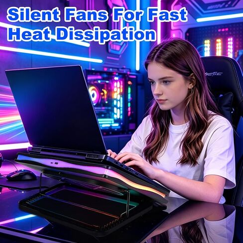 Gaming Laptop Cooling Pad, RGB Laptop Cooler with Powerful Turbo Fan, Ultra Quiet Laptop Fan Stand with LED Light, 8-Level Height Adjustable, Compatible with 15-17 Inch Gaming Laptops, Black in Saudi Arabia