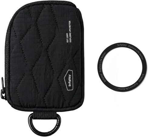 bitplay Magnetic Quilted Mini Pouch, Magsafe Compatible Phone Pouch, Everyday Carry Card Holder with Key Slot, Adhesive Metal Ring Included, Black in Saudi Arabia