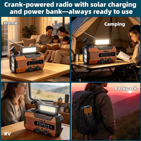 Solarbaby 10000mAh Hand Crank Emergency Radio, NOAA Weather Solar Radio AM/FM,Battery Operated with LED Flashlight, Reading Lamp & SOS Alarm,Orange Survival Radio for Camping Hurricane Emergency in Saudi Arabia