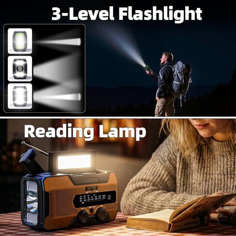 Solarbaby 10000mAh Hand Crank Emergency Radio, NOAA Weather Solar Radio AM/FM,Battery Operated with LED Flashlight, Reading Lamp & SOS Alarm,Orange Survival Radio for Camping Hurricane Emergency in Saudi Arabia