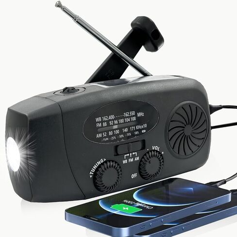 Portable 2000mAh Hand Crank Emergency Solar Panel SOS Weather Radio, Self-Powered 7 NOAA Channels Emergency Radio, WB/AM/FM Radios with Reading Lamp, Hand Crank Flashlight Home Survival Supplies (Red) in Saudi Arabia